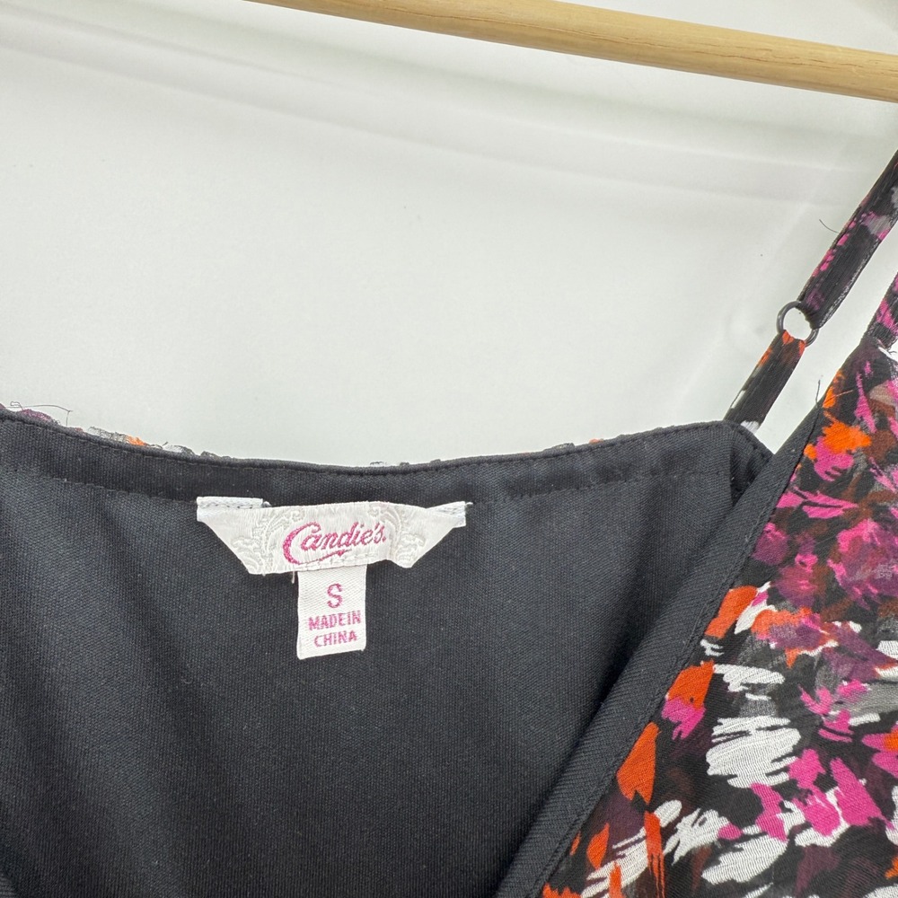 Candies Floral Cami Top Ruffle‎ Trim Sheer Overlay Blouse Summer Small FLAWS - Picture 4 of 10